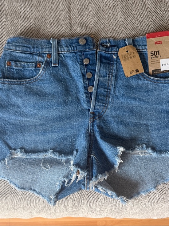 Levi's Pants - Levi's 501 Button-Fly Distressed Blue Denim Shorts